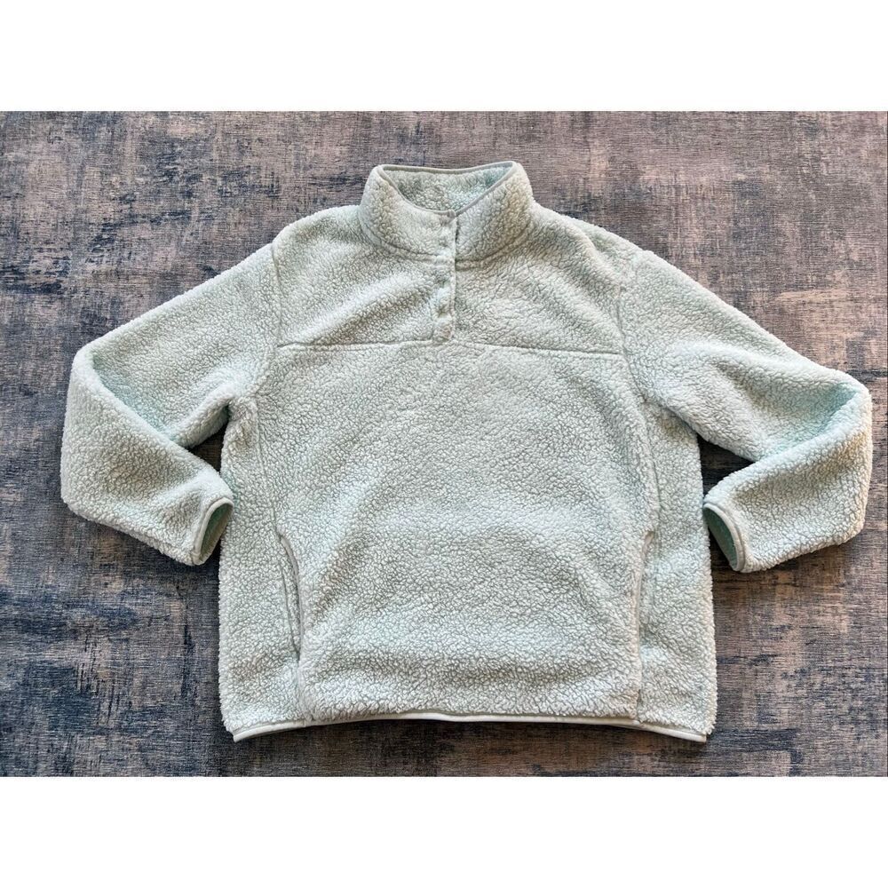 Eddie Bauer Light Aqua Blue Fleece 1/4 Snap Mock Neck Pullover Women's XL